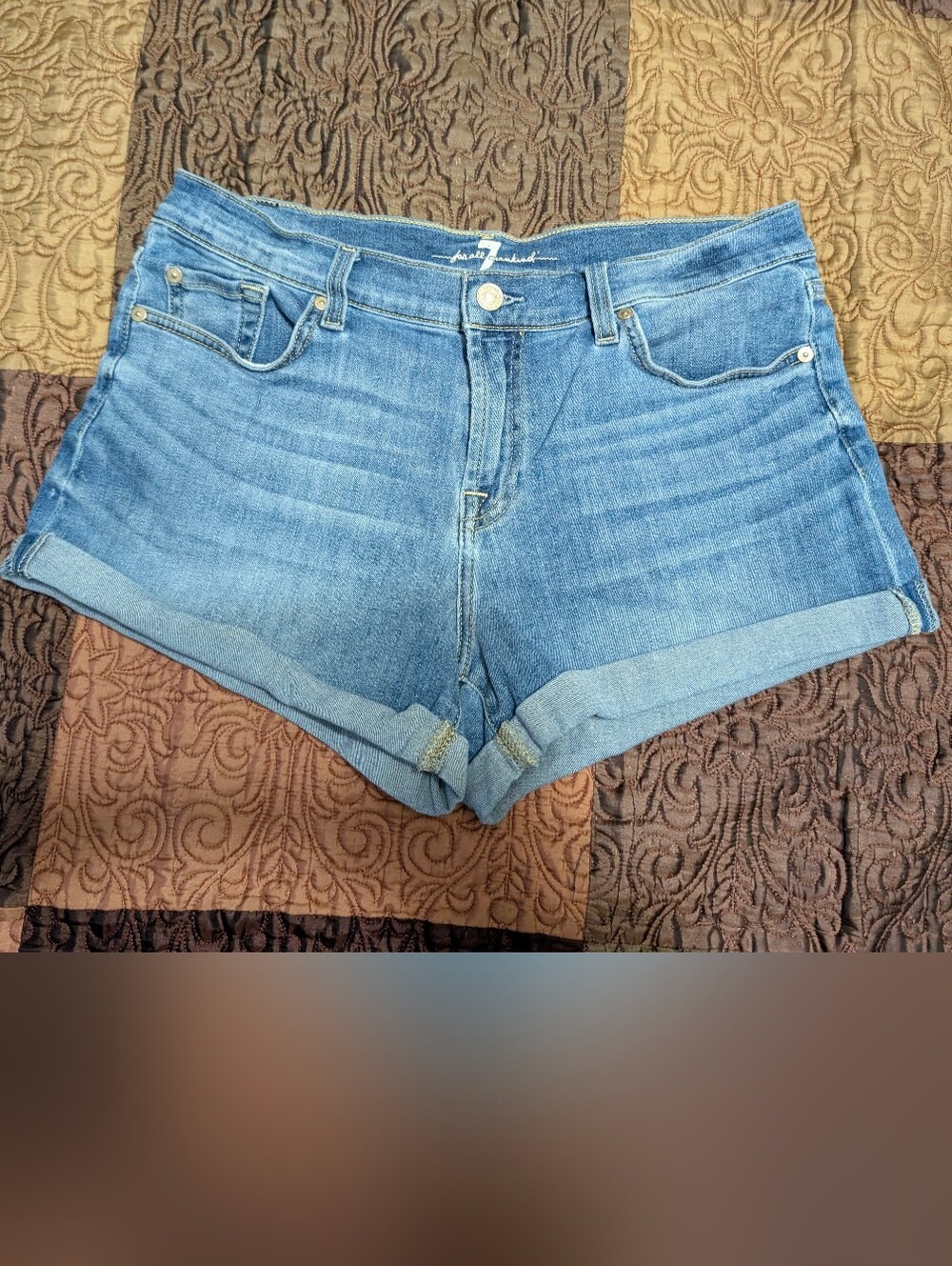 7 For All Mankind Blue Roll-Cuff Denim Shorts Size 30